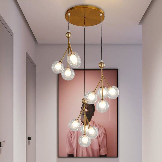 Modern Black/Gold 12-Bulb Multi-Light Pendant LED Hanging Lamp with Clear/Amber/Smoke Gray Glass Spheres