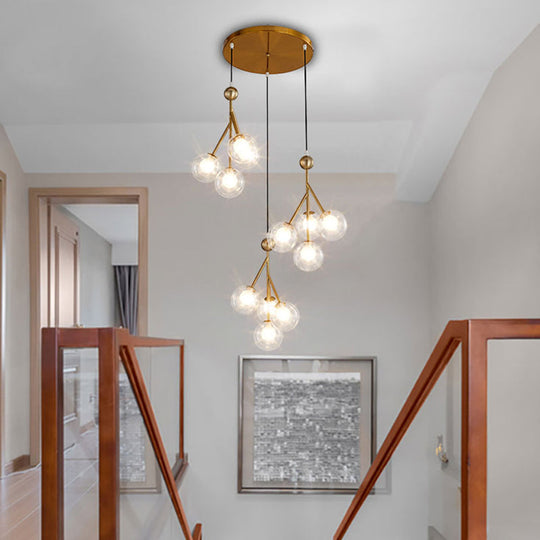 Modern Black/Gold 12-Bulb Multi-Light Pendant LED Hanging Lamp with Clear/Amber/Smoke Gray Glass Spheres