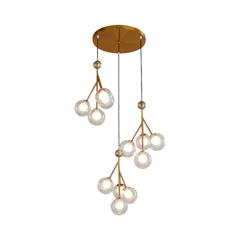 Modern Black/Gold 12-Bulb Multi-Light Pendant LED Hanging Lamp with Clear/Amber/Smoke Gray Glass Spheres