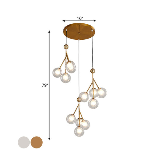 Modern Black/Gold 12-Bulb Multi-Light Pendant LED Hanging Lamp with Clear/Amber/Smoke Gray Glass Spheres