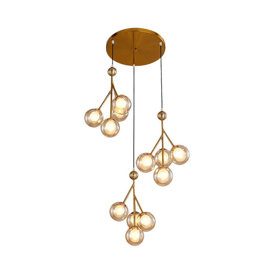 Modern Black/Gold 12-Bulb Multi-Light Pendant LED Hanging Lamp with Clear/Amber/Smoke Gray Glass Spheres