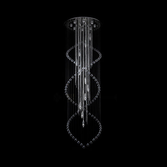 Cascading Crystal Pendant Lamp - Minimalist 19-Bulb Silver LED Suspension Light