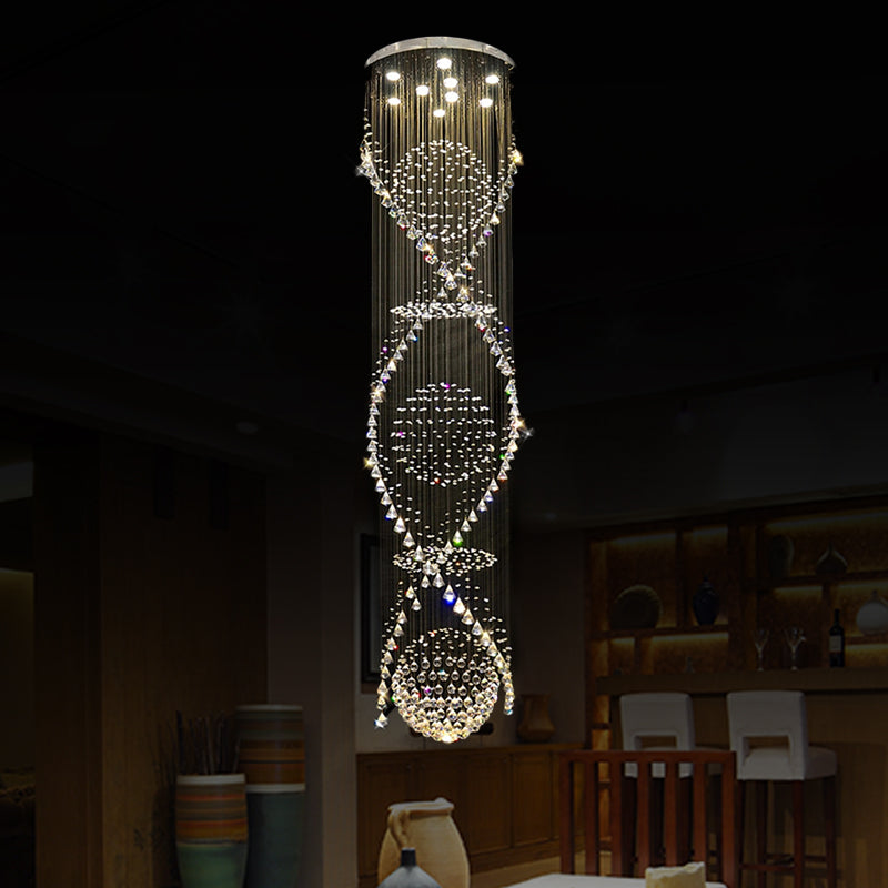 Modern Crystal LED Pendant Light with Twirling Waterfall Design and 9 Bulbs for Living Room