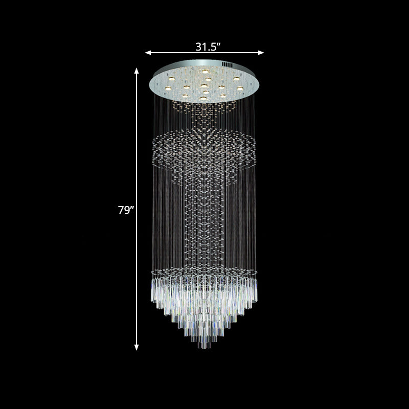 Contemporary Silver Crystal LED Cluster Pendant Light with 13 Heads and Rods