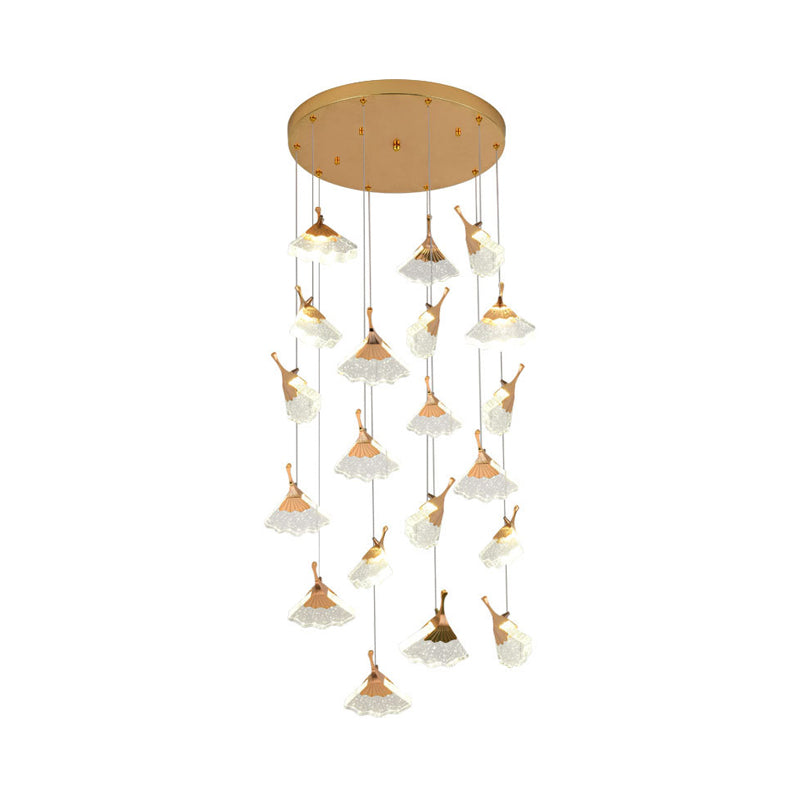 Gold Ginkgo Leaf Acrylic Pendant Light with 24 Suspended Heads for Stair Clusters