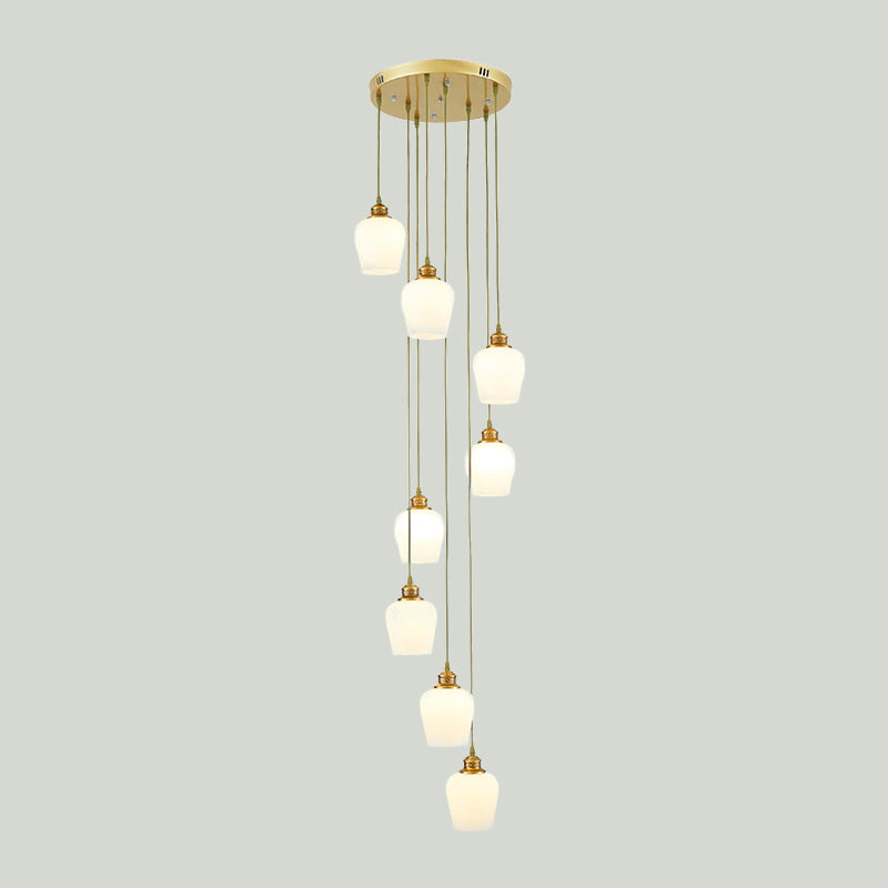 Modernist White Glass Multi Light Pendant Chandelier with 8-Light Tulips Shades