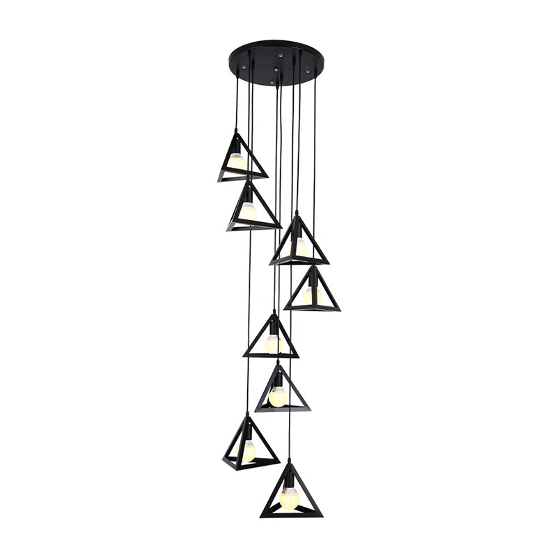 Black Metal Triangle Suspension Lamp - Modern Design, 8 Lights, Multi Hanging Light Fixture
