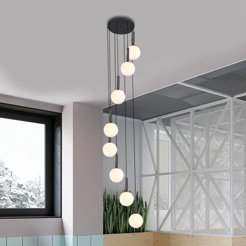 Modern White/Clear Lattice Glass Spiral Living Room Pendant - 8/9 Heads