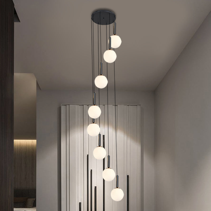 Modern White/Clear Lattice Glass Spiral Living Room Pendant - 8/9 Heads