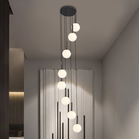 Modern White/Clear Lattice Glass Spiral Living Room Pendant - 8/9 Heads