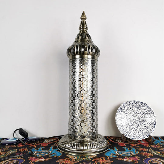 1-Light Bronze Metallic Turkey Style Cylinder Desk Lamp, 23.5"/31.5" High