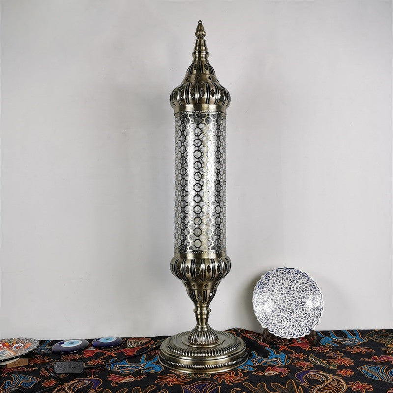 1-Light Bronze Metallic Turkey Style Cylinder Desk Lamp, 23.5"/31.5" High