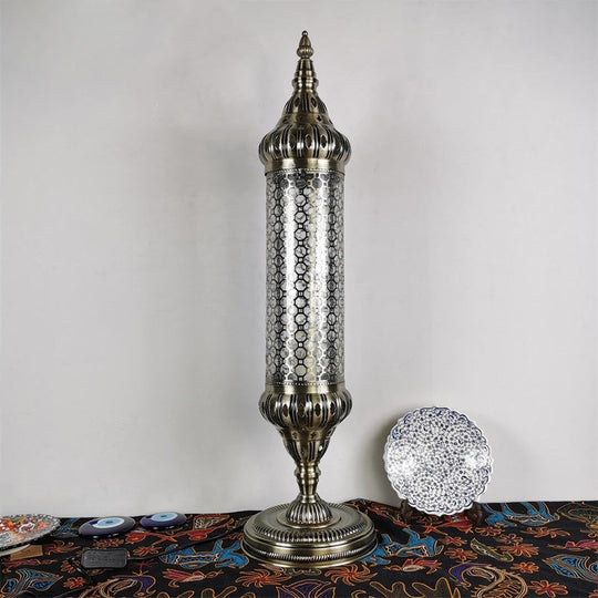 1-Light Bronze Metallic Turkey Style Cylinder Desk Lamp, 23.5"/31.5" High