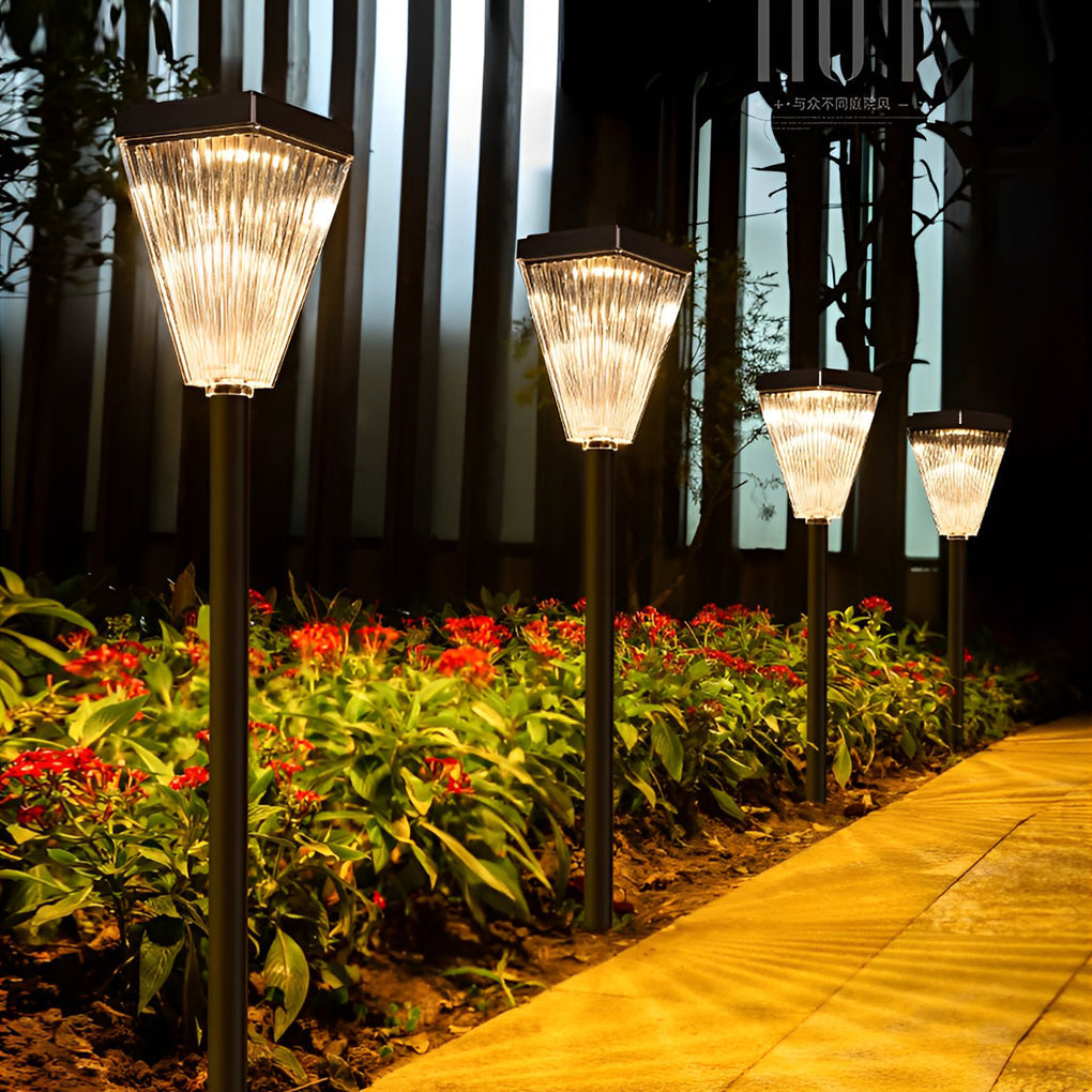 Modern Solar Post Light with Ripple Lampshade – Dimmable LED