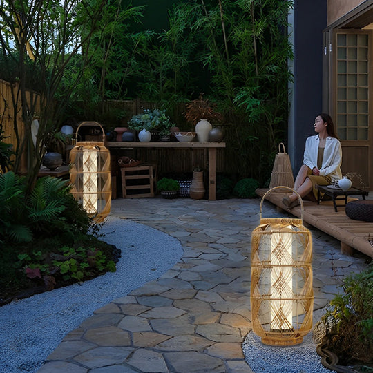 Rattan Waterproof LED Portable Solar Floor Lamp