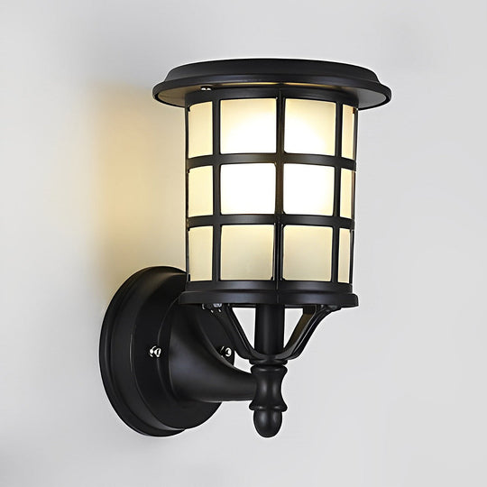 Retro Round Three Step Dimming Black Solar Wall Sconce Waterproof