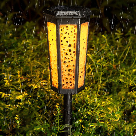 RGB Hexagon Hollow Outdoor Solar Stake Light Waterproof Landscape Lighting