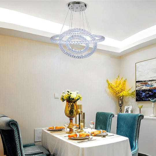 Luxury Crystal 3-Tier LED Chandelier – Geometric or Stacked Ring Pendant Light