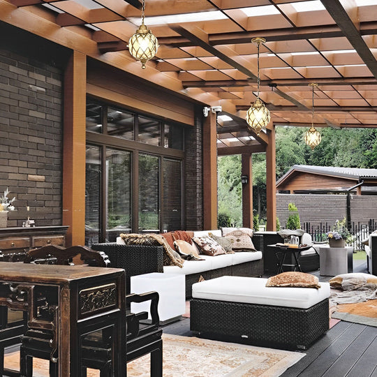 1-Light Tea Glass Globe Outdoor Pendant Light