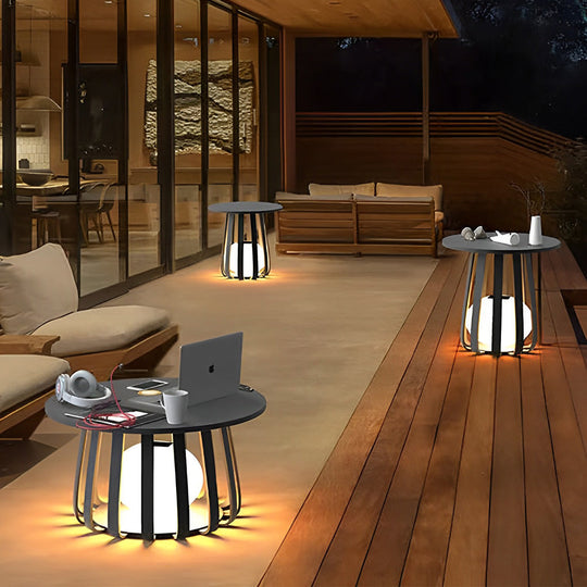 Round Waterproof RGB Iron Coffee Table Solar Outdoor Light