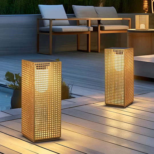 Artistic Gold Cuboid Pathway Bollard Lights