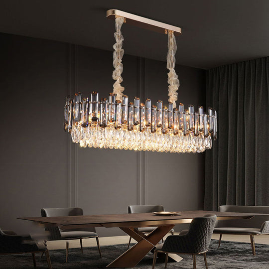 Round Oval Multi-Layer Crystal Electroplated Metal Modern Chandelier