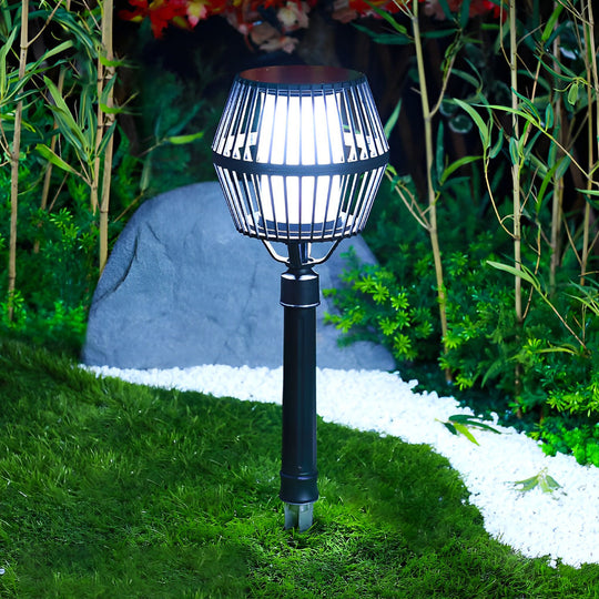 Modern Matte Black Solar Caged Lantern