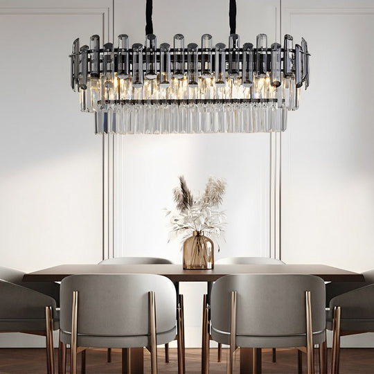 Long Rectangular Crystal LED Chandelier with 3-Step Dimming