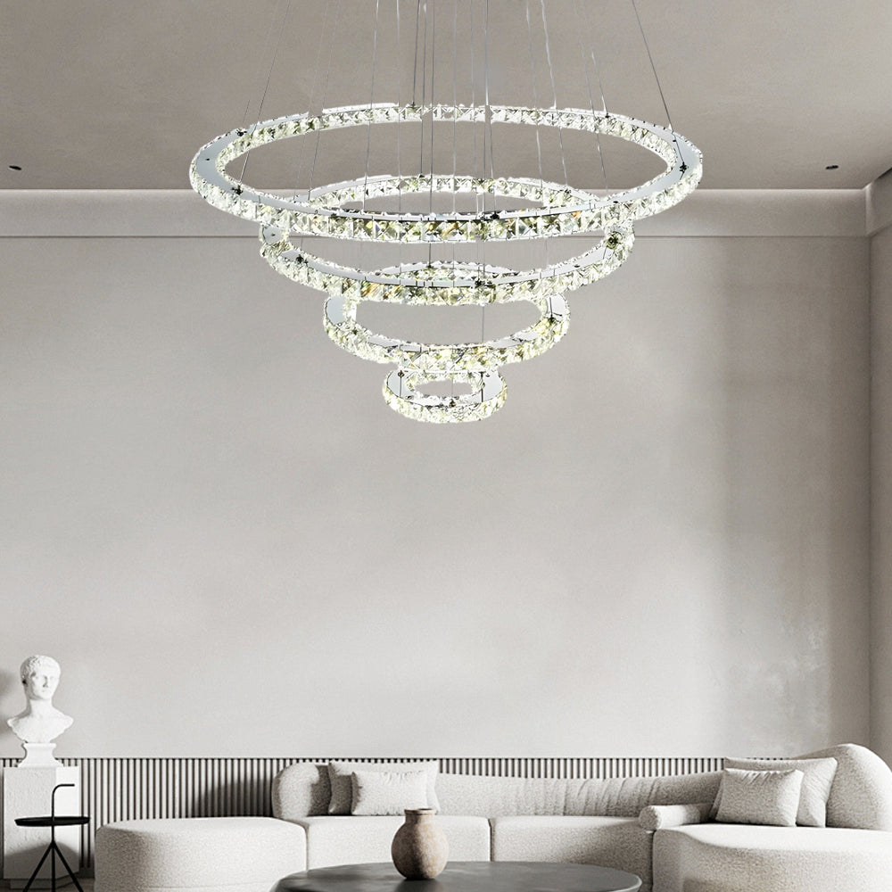 4 Rings Electroplated Crystal LED Modern Chandelier Pendant Light