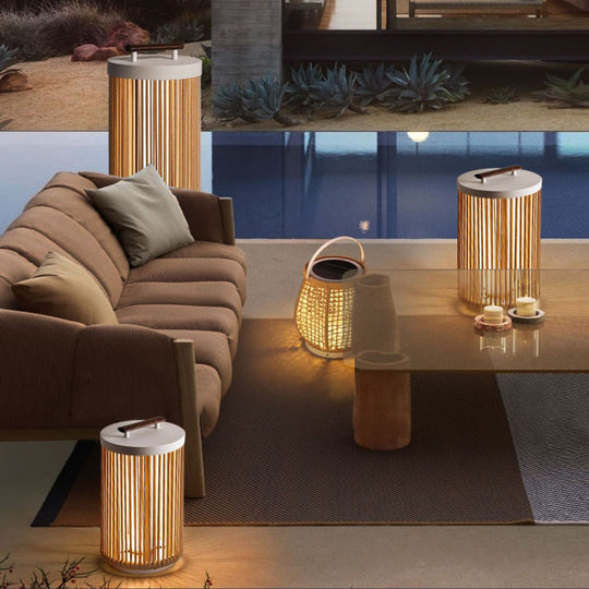Handmade Rattan Waterproof LED Solar Outdoor Lantern