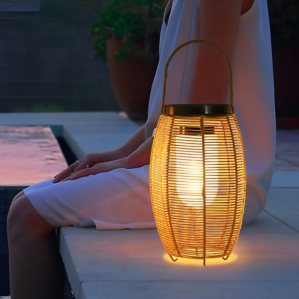Portable Lantern Rattan LED Waterproof Solar Outdoor Floor Lamp