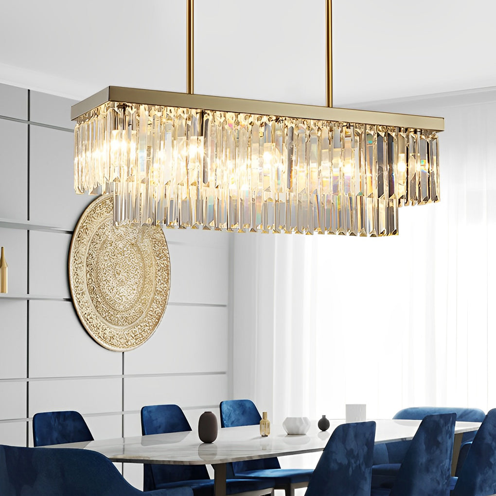 Rectangular LED Three-Step Dimming Crystal Strips Postmodern Chandelier