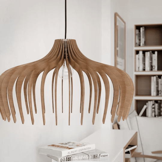 Athena Handcrafted Mid Century Modern Wood Chandelier – Natural Elegance for Your Space