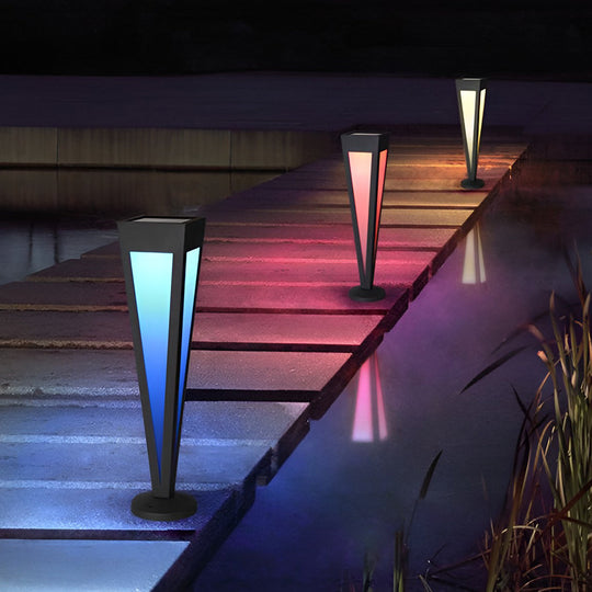 Adjustable RGB Solar LED Pathway Light with Square Top and Conical Base