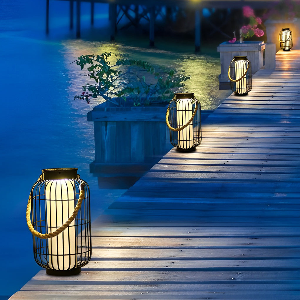 Classic Iron Lantern Solar Lawn Lamp Waterproof Portable Outdoor Light
