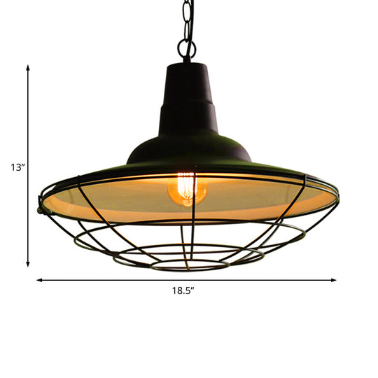 Vintage Metal Pendant Light - Stylish Wire Frame Ceiling Lamp | 1-Light Restaurant Hanging Fixture (Black)