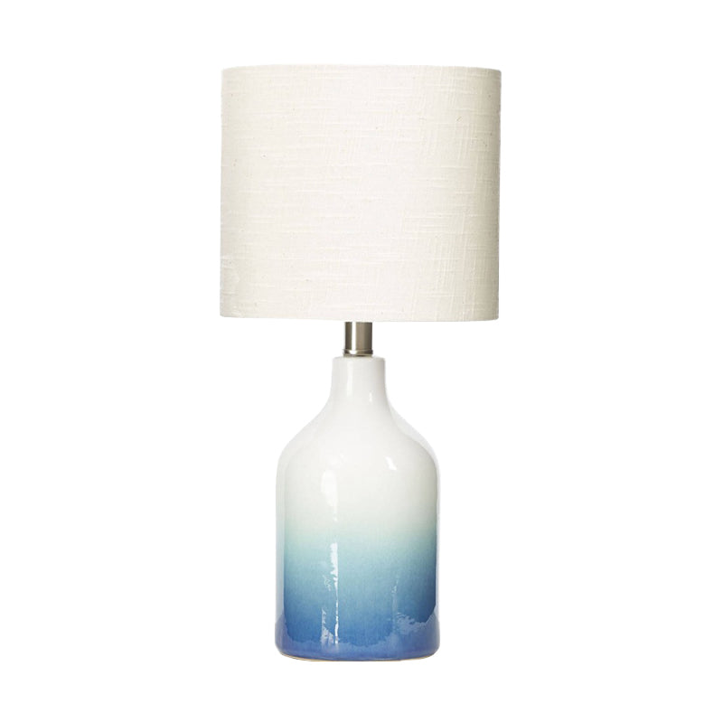 Modern Blue Ceramic Table Lamp - Urn Task Light with White Drum Shade