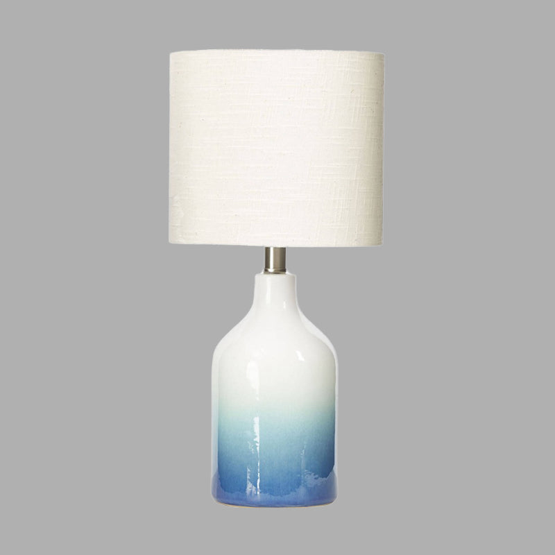 Modern Blue Ceramic Table Lamp - Urn Task Light with White Drum Shade