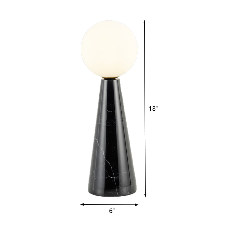 Modern Milk Glass Ball Desk Light - 1 Bulb Table Lamp with Black/White Marble Base