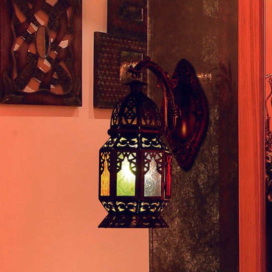 Vintage Lantern Metallic Wall Lamp: 1-Light LED Sconce Fixture in Copper