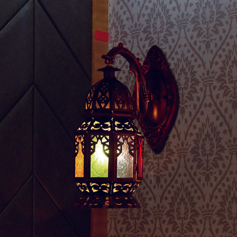 Vintage Lantern Metallic Wall Lamp: 1-Light LED Sconce Fixture in Copper