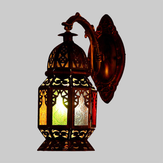 Vintage Lantern Metallic Wall Lamp: 1-Light LED Sconce Fixture in Copper