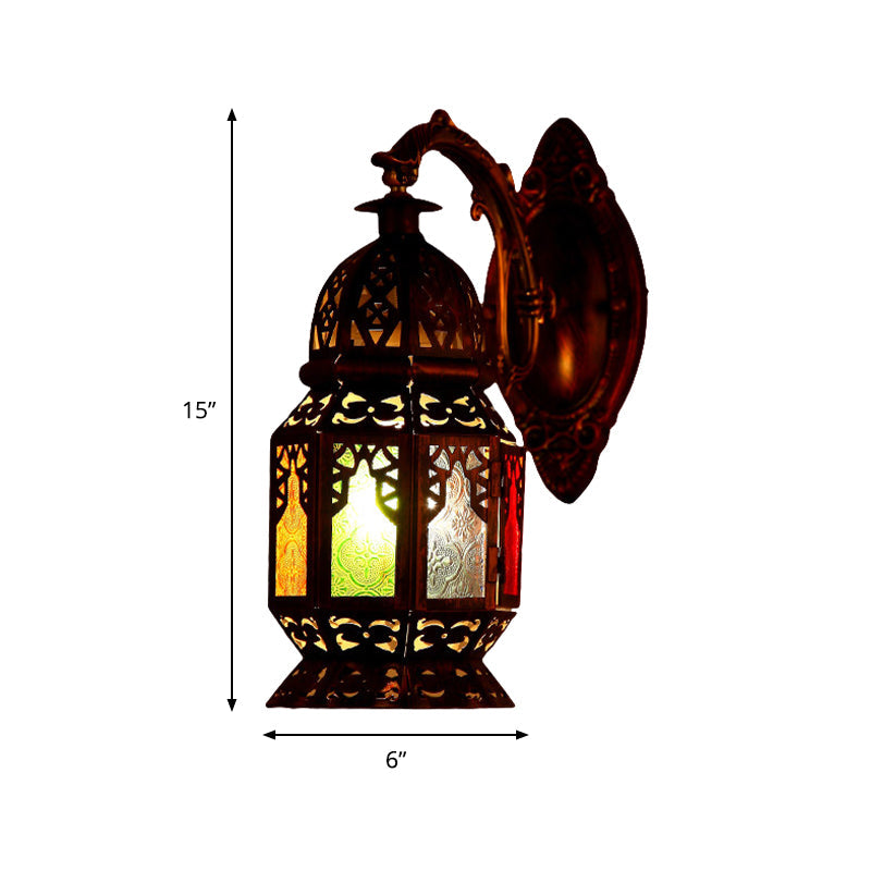 Vintage Lantern Metallic Wall Lamp: 1-Light LED Sconce Fixture in Copper