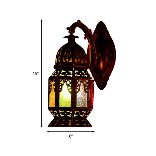 Vintage Lantern Metallic Wall Lamp: 1-Light LED Sconce Fixture in Copper