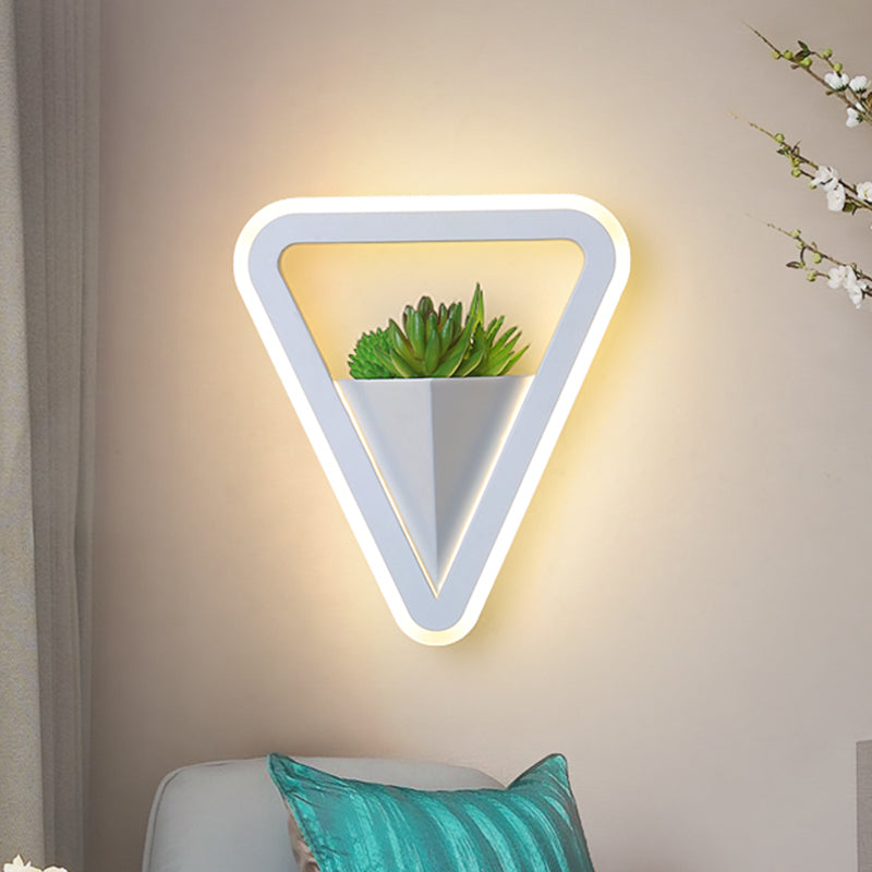 Minimalist White Sconce Light Fixture – Acrylic Triangle LED Plant Wall Lamp in Warm/White Light