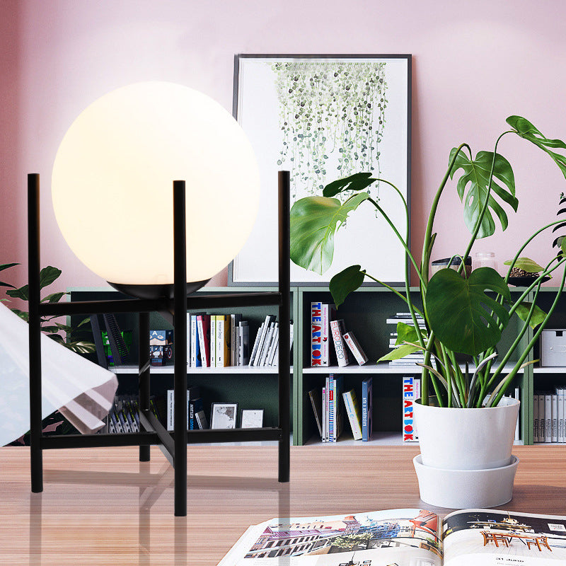 Modern Black/Gold Study Desk Lamp with Opal Glass Shade - Perfect for Reading