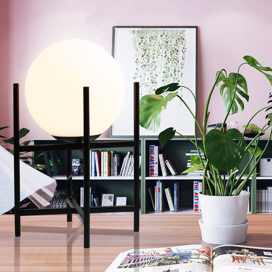 Modern Black/Gold Study Desk Lamp with Opal Glass Shade - Perfect for Reading