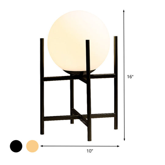 Modern Black/Gold Study Desk Lamp with Opal Glass Shade - Perfect for Reading