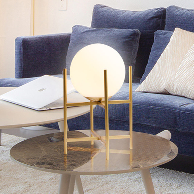 Modern Black/Gold Study Desk Lamp with Opal Glass Shade - Perfect for Reading