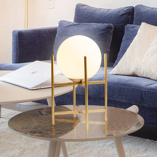 Modern Black/Gold Study Desk Lamp with Opal Glass Shade - Perfect for Reading